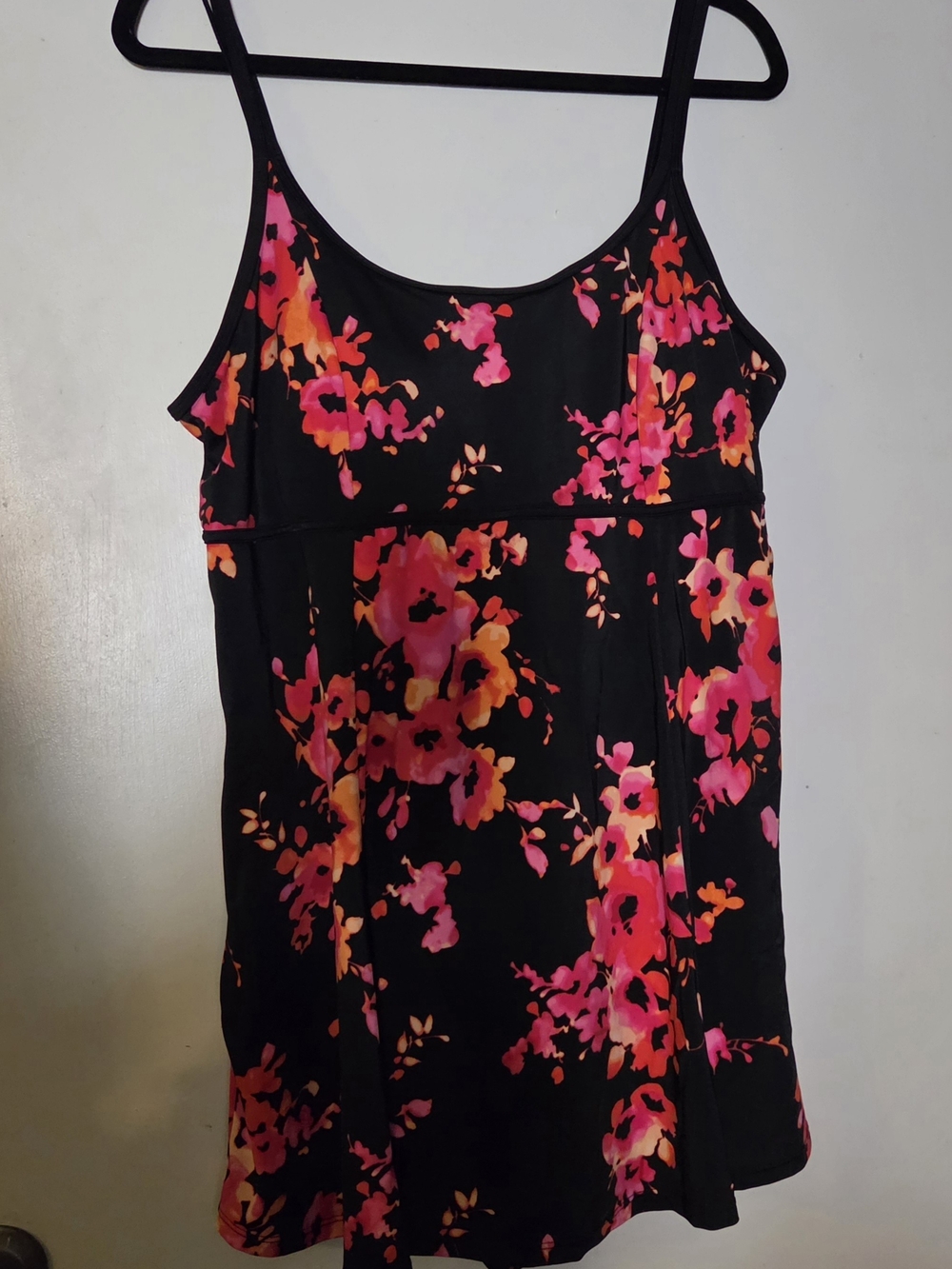 Size 18 Black Floral Swim Dress with Pink & Orange Blooms